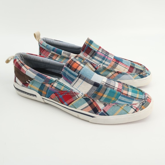 GH Bass Olsen Mens 10.5 M Plaid Patchwork Canvas Slip On Loafers Shoes - Picture 1 of 7